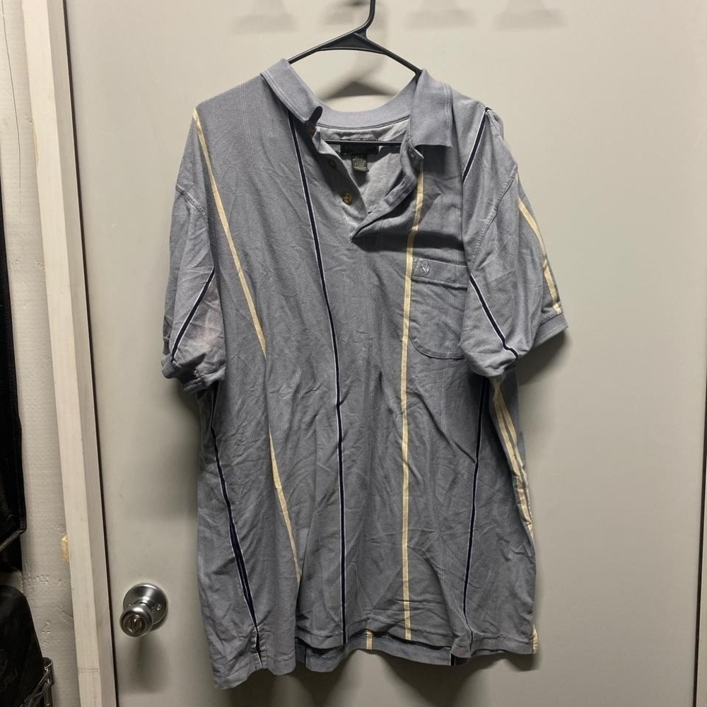 Knights Sportswear Polo Mens Vertical Stripe Blue‎ Grey 2X Excellent
